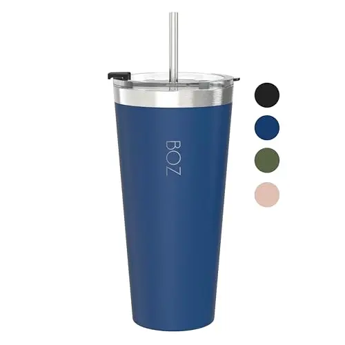 BOZ Trinkbecher mit Deckel und Strohhalm - Auslaufsicher & Spülmaschinenfest - Becher 650 ml in Blau