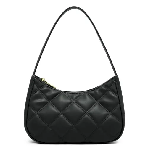 Damen Schultertasche, kleine Clutch mit Reißverschluss, Hobo-Tasche, Schwarz