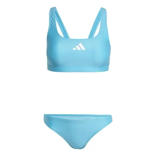 Adidas Damen Bikini 3 Stripes V-Back, Lucid Cyan/White, Größe 32