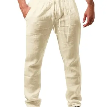 Runcati Herren Leinenhose, bequem, sommerlich, Strand, Urlaub, Beige, XL