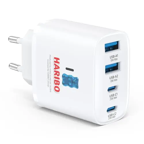 Haribo 40W USB C Ladegerät mit 4 Ports, Schnellladegerät für iPhone und iPad, Blau