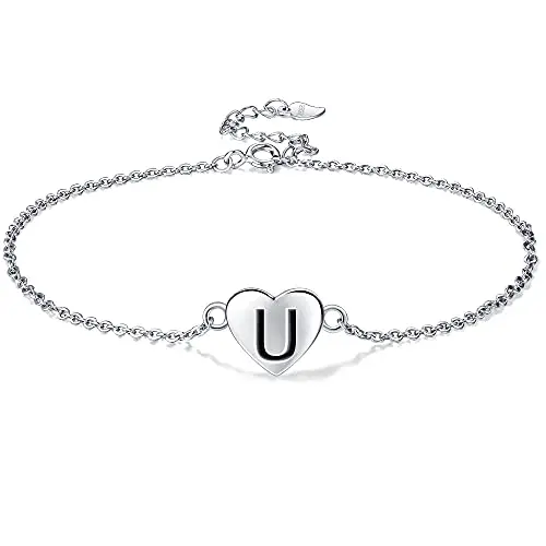 Lydreewam Fußkettchen A-Z aus Silber 925 für Damen, verstellbar 22 + 4 cm, ideal für Sommer und Strand