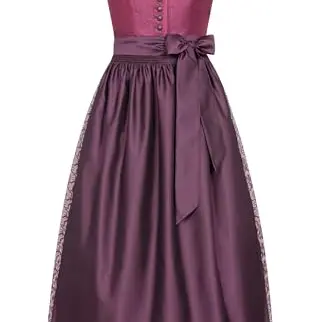 Langes Damen-Dirndl im Landhausstil, 2-teilig, inklusive Kleid und Schürze, 90cm Rocklänge, moderne bayerische Tracht, Beere, Größe 56