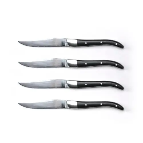 Qdesign 4er-Set Steakmesser - Ergonomische Griffe, Spülmaschinenfest - Silber/Schwarz