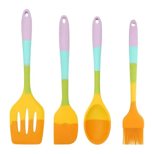 4er Set Silikon Spatel und Löffel - Hitzebeständig, BPA-frei, Spülmaschinenfest, für Küche und Kochen