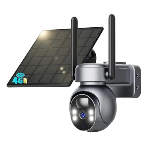 SEHMUA 4G LTE Solar Überwachungskamera Aussen - 2K HD, kabellos, 355°/105° schwenkbar, Farb Nachtsicht, 2-Wege-Audio, IP66