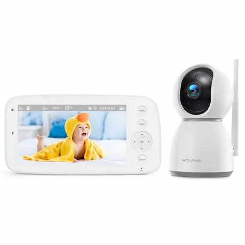 WOLFANG Babyphone mit 5 Zoll Kamera, 720P Display, Nachtsicht, 2-Wege Audio und 1000 Fuß Reichweite
