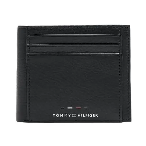 Tommy Hilfiger TH Premium Leather Zweifach Faltbrieftasche für Herren, Schwarz