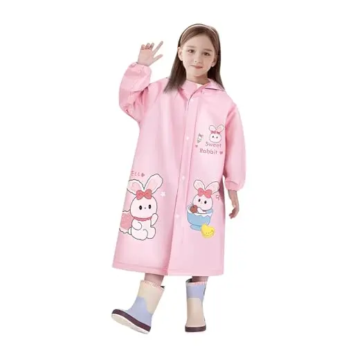 Kinder Regenmantel mit Kapuze - Wasserdichte Regenjacke für Mädchen und Jungen, Rosa, 6-8 Jahre