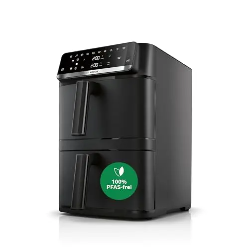 Bosch Serie 6 XXL Heißluftfritteuse, 12 L, Doppelkammer, platzsparend, 6 Programme, PFAS-frei, schwarz
