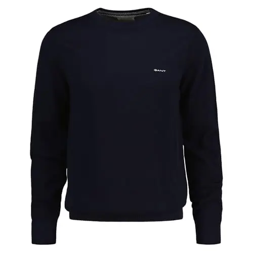 Gant Herren Pullover aus Baumwolle, C-Neck, Abendblau, Größe M