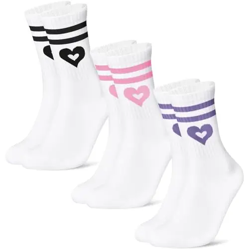 Niofind Tennissocken für Damen, 3 Paar mit Herzmotiv, Bequeme Baumwoll-Laufsocken, Geschenkidee für Valentinstag und Geburtstage
