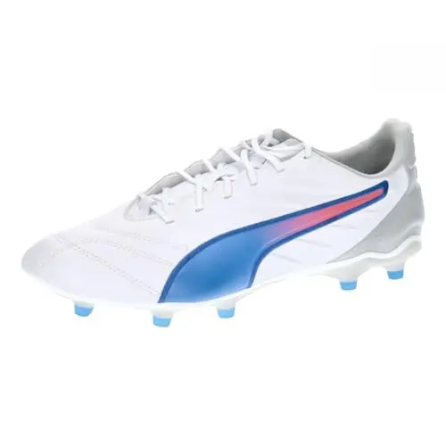 Puma King PRO FG/AG Fussballschuh für Unisex Erwachsene, Weiß-Blau-Grau, 46.5 EU