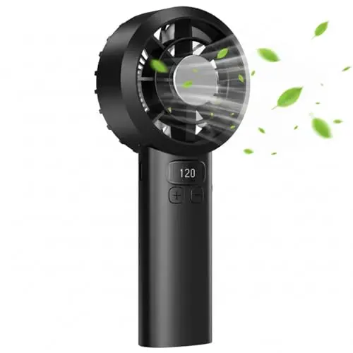 AICPAN Mini Handventilator, Akku 3000mAh, 120 Stufen, LED-Display, leiser Taschenventilator, Sommer-Outdoor-Büro, Schwarz