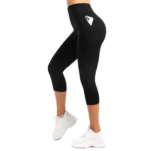 Leafigure Capri Leggings Damen, High Waist Schwarz LXL
