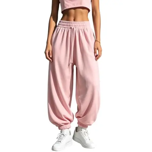 Damen Jogginghose Oversize High Waist mit Taschen & Kordelzug, Bequeme Freizeit-Haremshose für Alltag & Sport