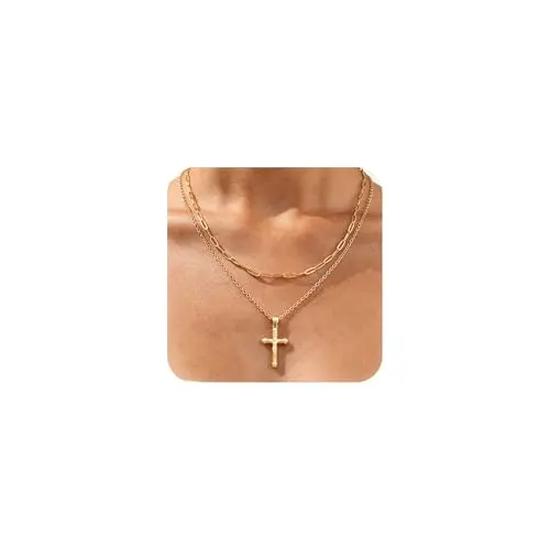 VNOX Damen Halskette Gold 14K Vergoldet Kruzifix Layering