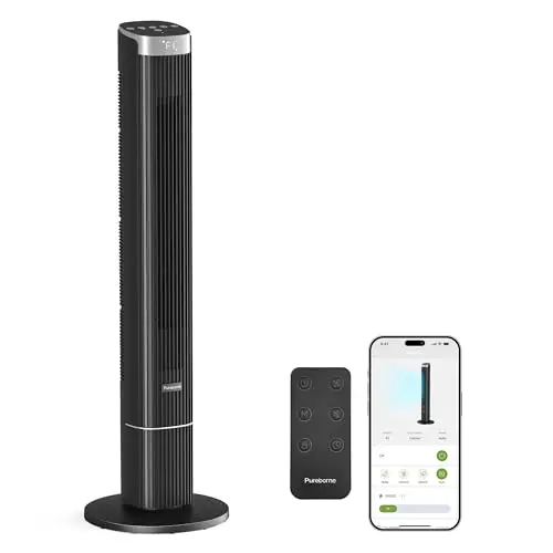 Pureborne 102CM Ventilator - Leiser Turmventilator mit Fernbedienung, 4 Stufen & 12h Timer (Schwarz)
