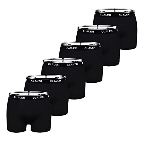 CLALER Herren Boxershorts 6er Pack - Baumwolle Retroshorts (Schwarz, Größe M)
