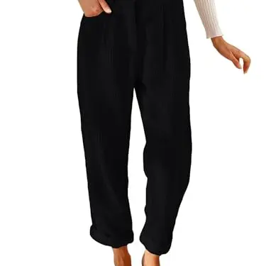 Schwarze Cordhose für Damen - High Waist, Tapered, Einfarbig mit Taschen (XL)