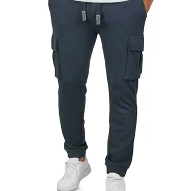 Riverso Cargo Jogginghose Herren Baumwolle Regular Fit Freizeithose mit Taschen Blau - Größe M