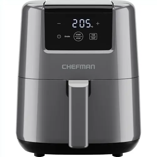 Chefman 2L Mini-Heißluftfritteuse - platzsparend, antihaftbeschichtet, mit digitalem Timer und Schüttelerinnerung - Grau