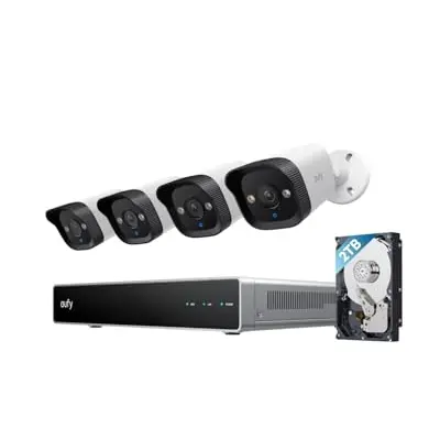 eufy PoE NVR Sicherheits-Set mit 4 4K/8MP Außenkameras, Nachtsicht, Weitwinkel, Bewegungserkennung und 2TB HDD