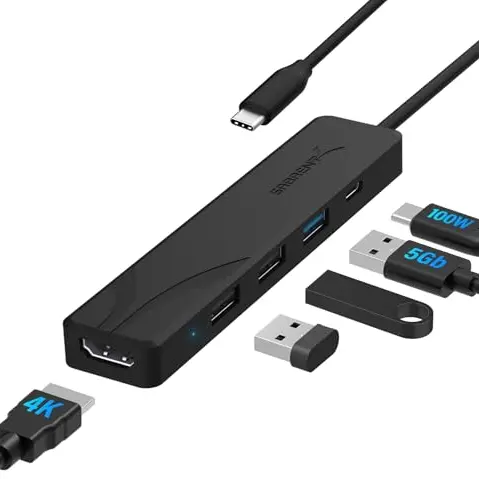 SABRENT USB C Hub 5-in-1 mit HDMI 4K, 3 USB A, PD 100W - Kompatibel mit MacBook, iPhone 15/16, iPad, Laptop