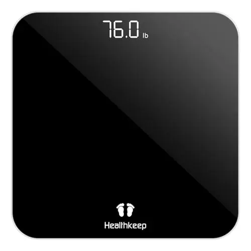 Healthkeep Digital Personenwaage mit LED-Display, Präzisionswaage aus Sicherheitsglas für bis zu 180 kg, runde Ecken