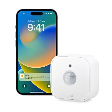 Eve Motion Bewegungsmelder mit Lichtsensor – Smarte Steuerung für Innen- und Außenbereich, kompatibel mit Alexa, Apple Home und Google Home