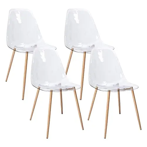CangLong 4er Set Moderne Transparente Esszimmerstühle mit Metallbeinen für Küche & Garten