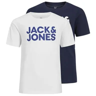 JACK & JONES JUNIOR Jungen T-Shirt 2er Pack, Navy Blazer & Weiß, Rundhals