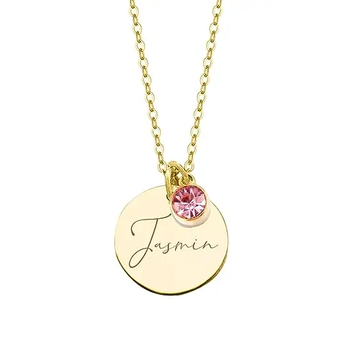 Dacomfy Personalisierte Namenskette mit Geburtsstein, Gravur, Anhänger für Damen und mehr (Gold)