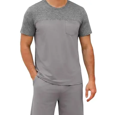 Uniexcosm Herren Schlafanzug Kurzarm Set - Sommer Pyjama mit Shorts in Hellgrau, Größe M