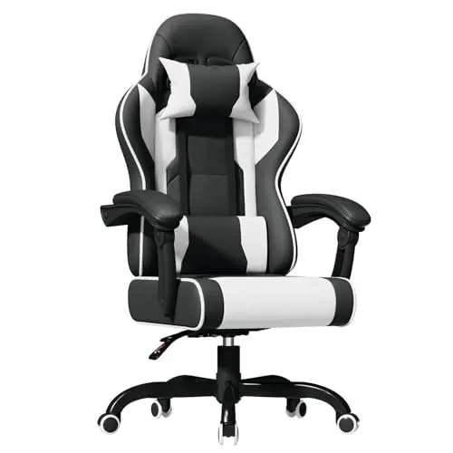 JUMMICO Jetstream Gaming Stuhl mit Fußstütze und Massagefunktion, Ergonomischer Bürostuhl, Weiß