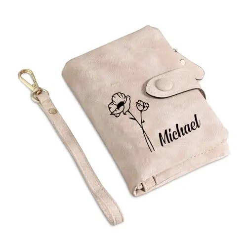Gleiderday Damen Geldbörse aus Leder, personalisiert, mit abnehmbarem Armband, weich und bequem, rosa – perfektes Muttertagsgeschenk