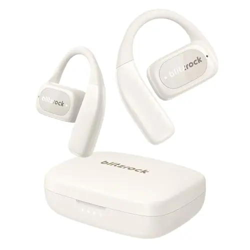 BlitzRock Bluetooth Kopfhörer, leicht, klarer Klang, 28h Laufzeit, IPX5, für Sport, Joggen, Weiß