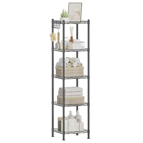 SONGMICS Badezimmerregal, Standregal, erweiterbar, für kleine Räume, schwarz-transparent, bis 100 kg belastbar