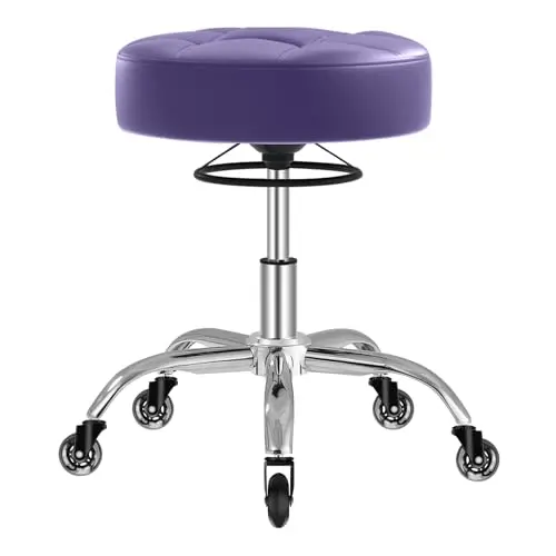 OUTMASTER Höhenverstellbarer Rollhocker mit 360° Rollen - Komfortabler Hocker für Salon, Spa und Haushalt (Lila)
