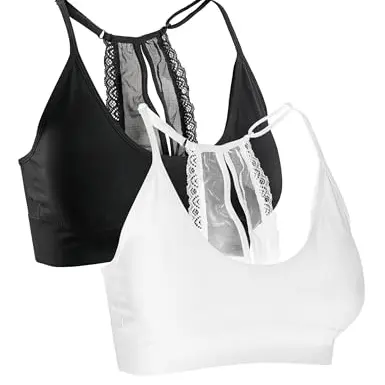 Basic Treasure 2er Pack Seamless Damen Bustier mit Spitze, Pads und Racerback (S/M, Schwarz/Weiß)
