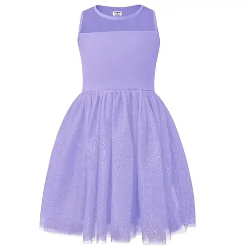 V.&GRIN Mädchen Kleid, Lila Tüll Tutu Sommerkleid mit Glitzer für Prinzessin, 2 Jahre