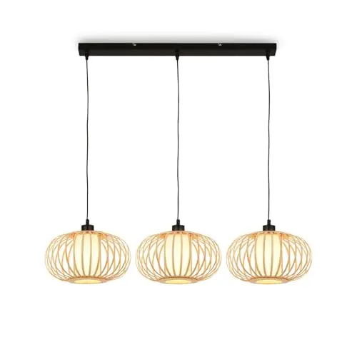 BRILONER Bambus Pendelleuchte Deckenlampe für Wohnzimmer Boho E27 Fassung 70x28x120 cm