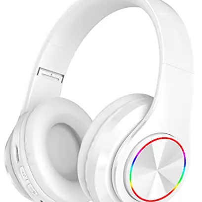 Fragolucyou Kabellose Bluetooth-Kopfhörer mit bunten Lichtern, faltbar und bequem (weiß)