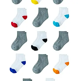 Amazon Essentials Unisex Kinder Knöchelsocken, 14 Paar, Weiß/Grau, 2-3 Jahre