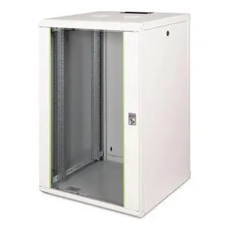 DIGITUS Wandmontages Netzwerk-Schrank 19 Zoll, 20 HE, 600 mm Tiefe, Grau, Glastür, 100 kg Traglast