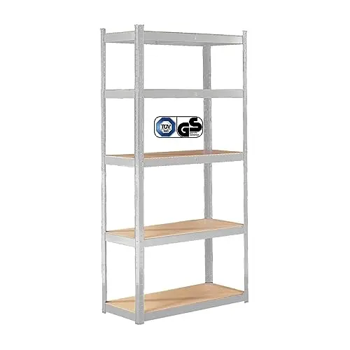 Arebos Schwerlastregal 180x90 cm | 875 kg Tragkraft | 5 MDF-Platten | Einfach zu montieren | Silber