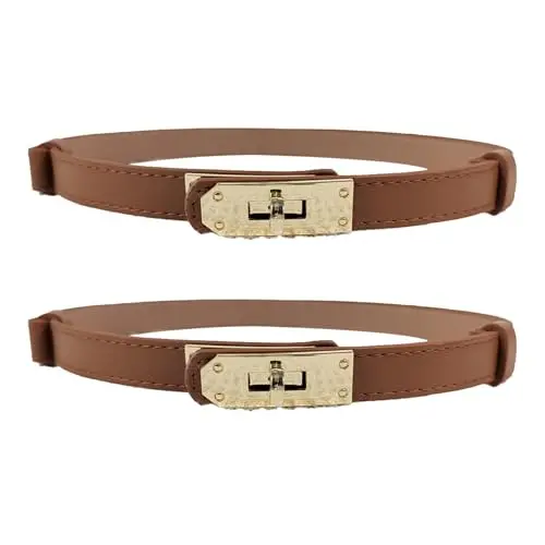 GUTERTOP 2er Set Schmale Gürtel für Damen in Braun