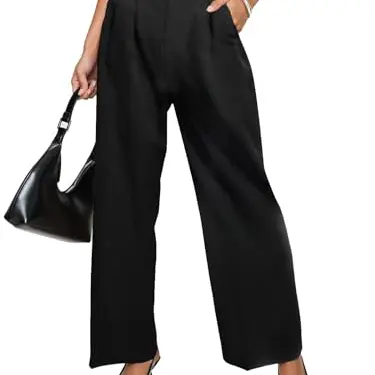 HAWILAND Damen Business Hose - Weite Bein High Waist Pants in Schwarz, Größe S