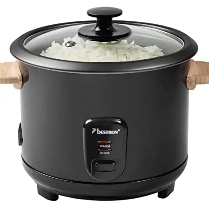 Bestron Reiskocher für 8-10 Personen, 1,8 Liter, Warmhaltefunktion, inkl. Messbecher & Reislöffel, Schwarz