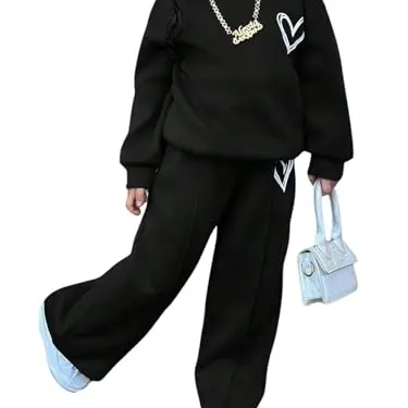 SweatyRocks Mädchen Zweiteiler 4-7 Jahre Pullover und Hose Set Herbst Outfit Schwarz